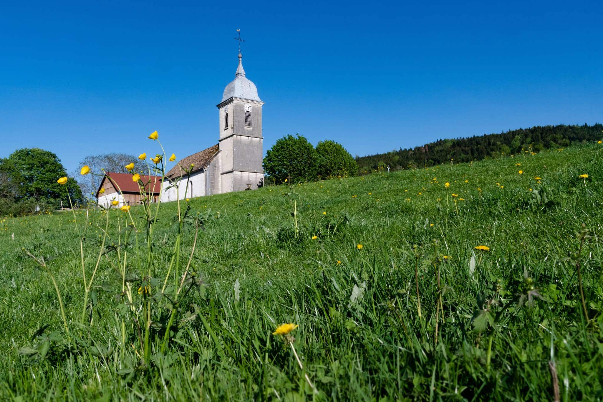 Vue sur l'église des Bréseux